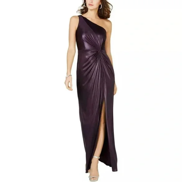 open lace back dress Raisin One Shoulder Floral Embroidered Gown main image 0